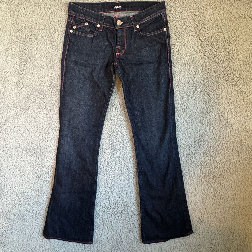 Rock & Republic Stella Degenerator Dark Blue Wash Red Stitch Womens Jean Size 27